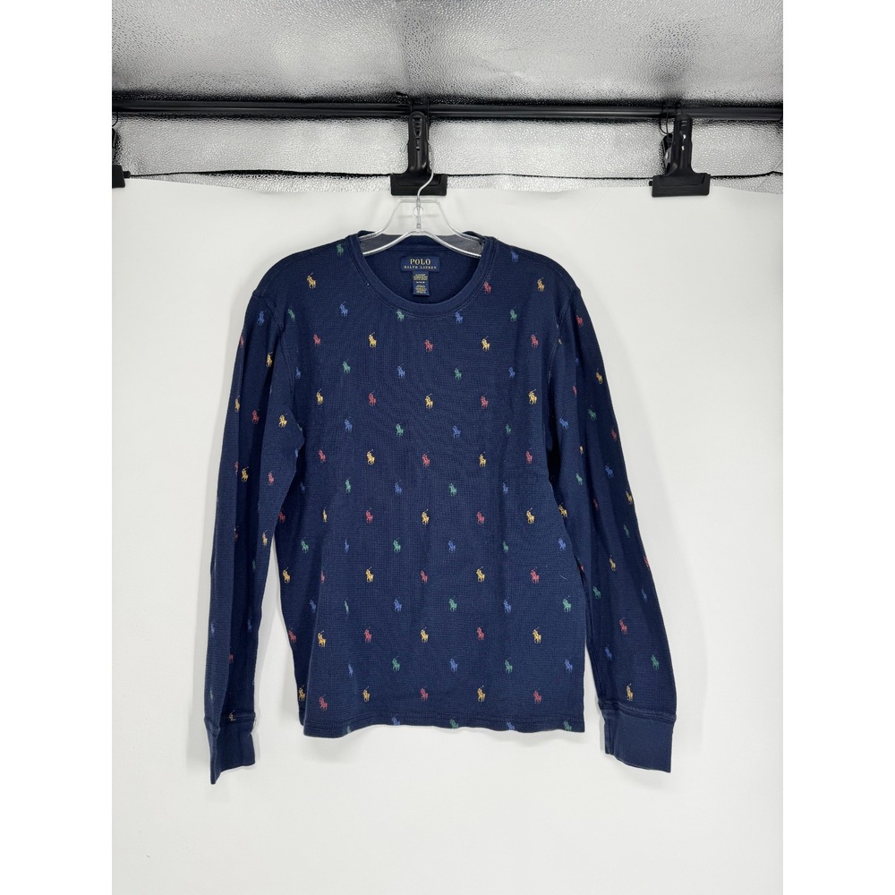 Polo Ralph Lauren Thermal Shirt Rainbow Waffle Knit All Over Print Pony AOP Medi